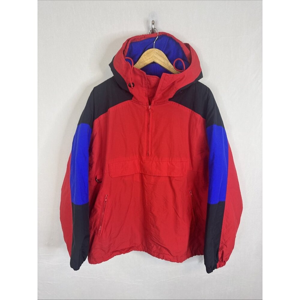 Vintage GAP Anorak‎ Jacket Mens Large Red Blue Fleece Lined Hooded Ski 90s